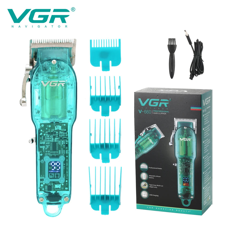 VGR 660 Hair Clipper Transparent Hair Cutting Machine Cordless Hair Trimmer Electric Barber Digital Display Clipper for Men Peaceful Pleasures Health and Wellness 660 USB