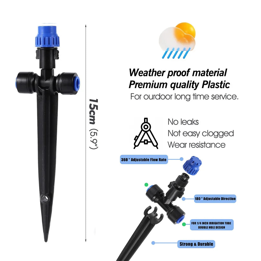 8-holes Drippers with Garden Irrigation Watering Supplies Stake 180° Bend Adjustable Sprinklers Quick Insert Slip Lock Sprayer Peaceful Pleasures Health and Wellness