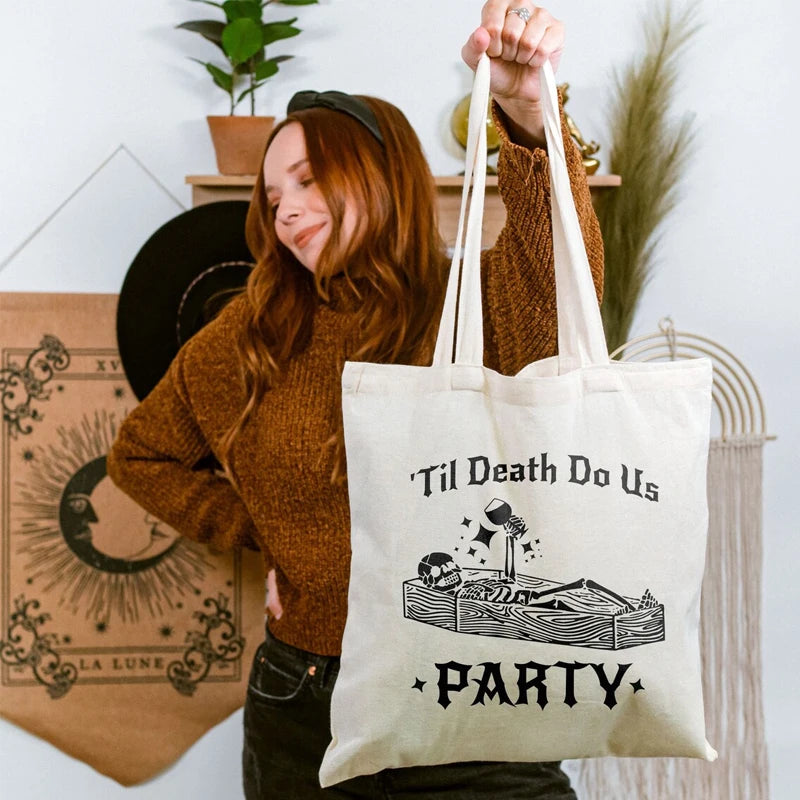 Gothic Bachelorette Tote Bag | Till Death Do Us Party Bride or Die