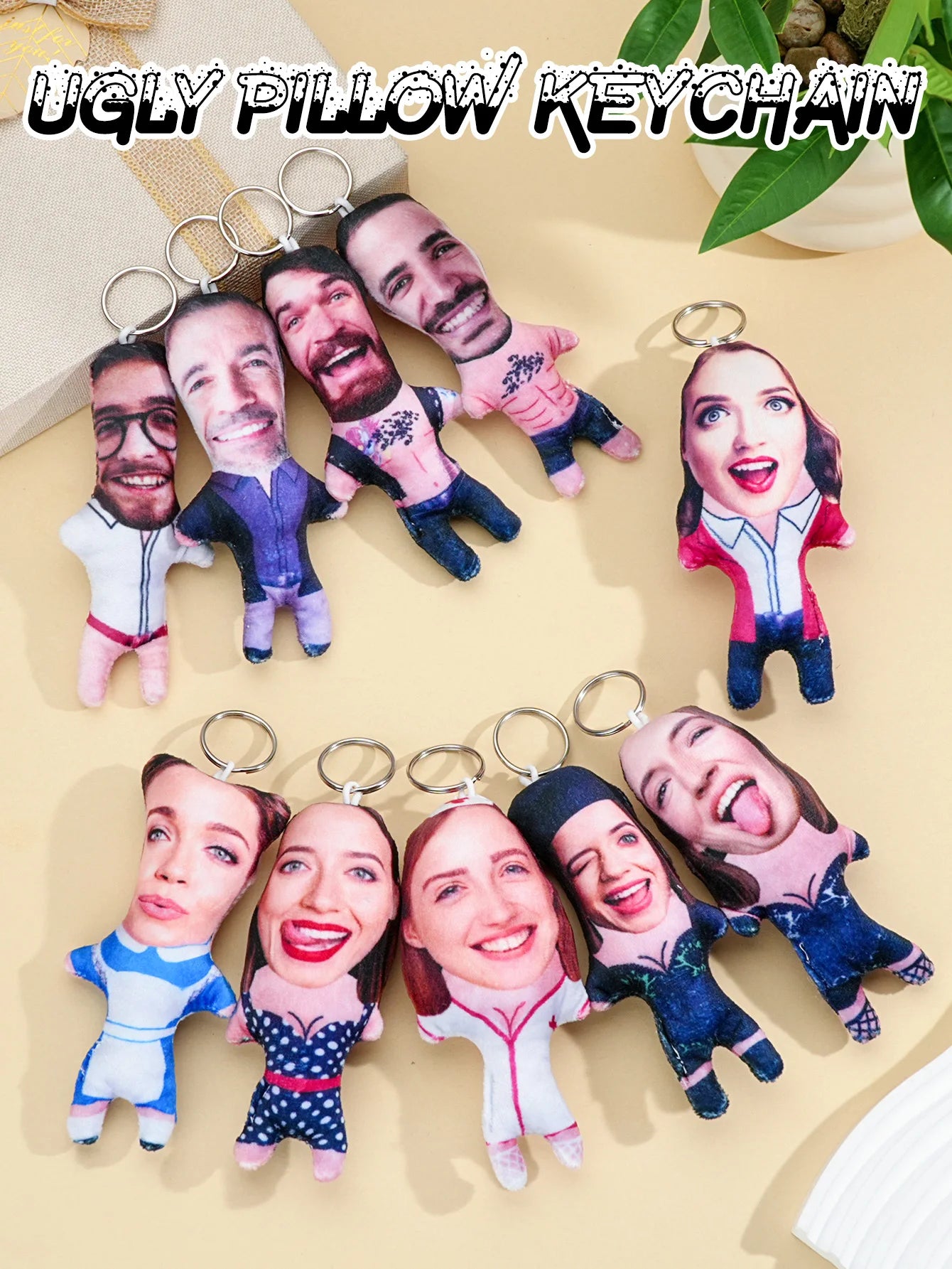 1pc Custom Face Pillow Keychain Funny Ugly Plush Keychain Custom Photo Keyring Gift For Friends Family Boyfriend Girlfriend Peaceful Pleasures Health and Wellness