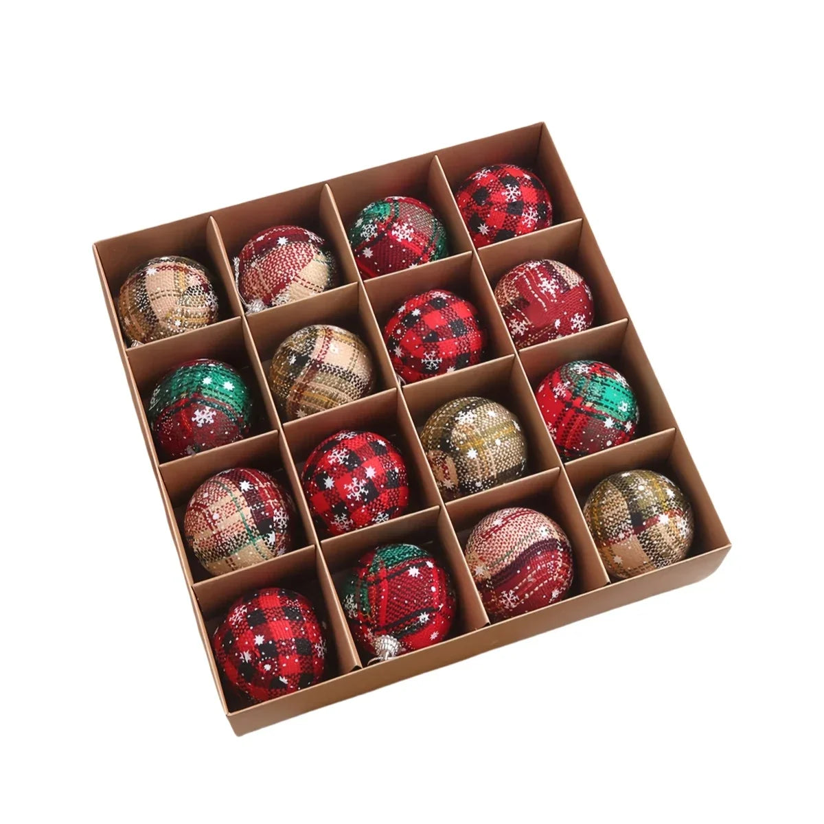 Plaid Christmas Ball Ornaments | Foam Set of 9 or 16