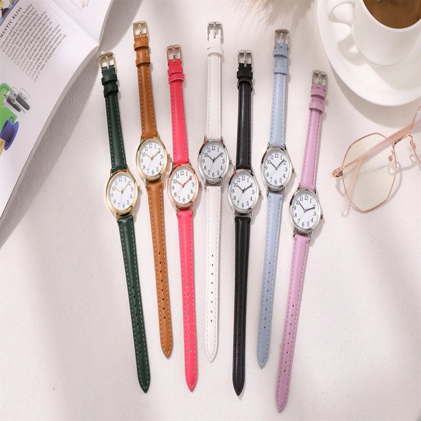 Japan Movement Women Quartz Fine Watch Easy To Read Arabic Numerals Simple-Dial Peaceful Pleasures Health and Wellness