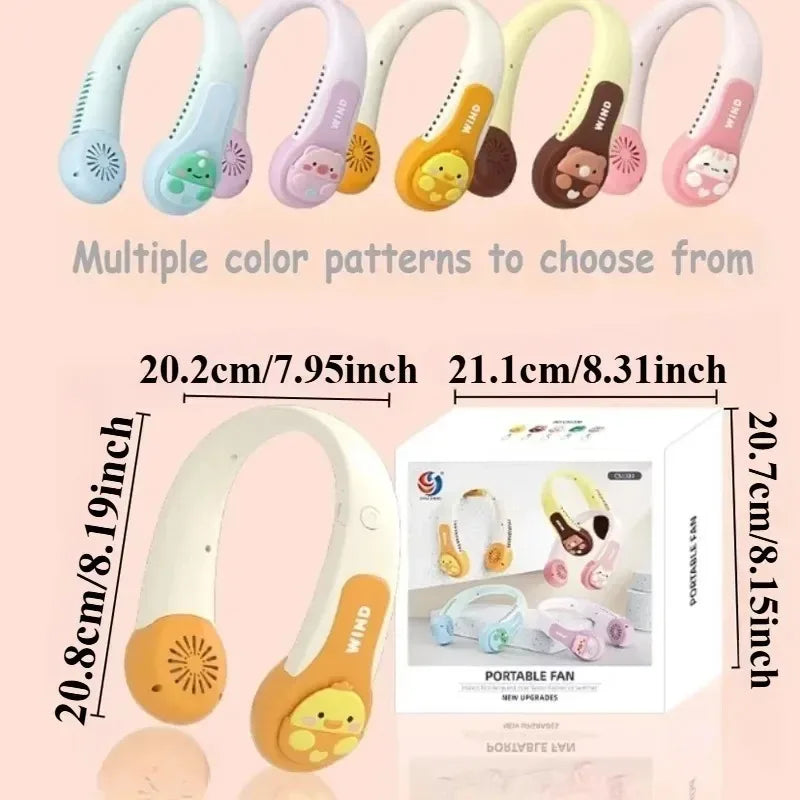 Kids Bladeless Neck Fan | Cartoon Animal, 3 Speeds, 1200mAh