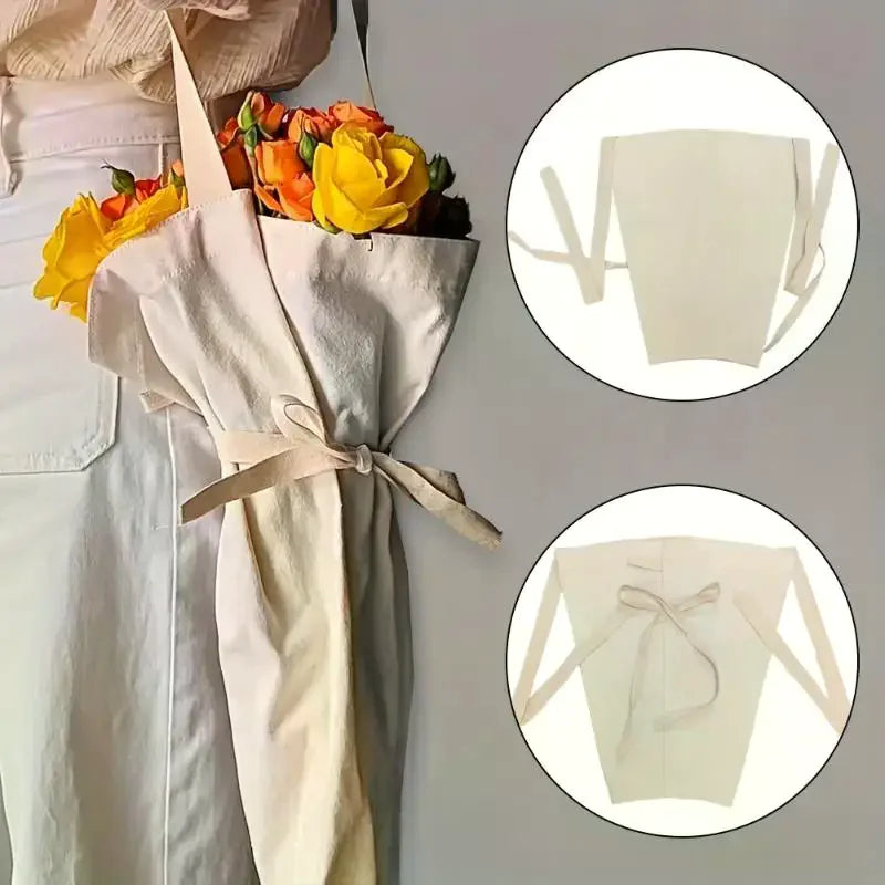 Reusable Canvas Flower Tote Bag | Tie Closure & Long Straps