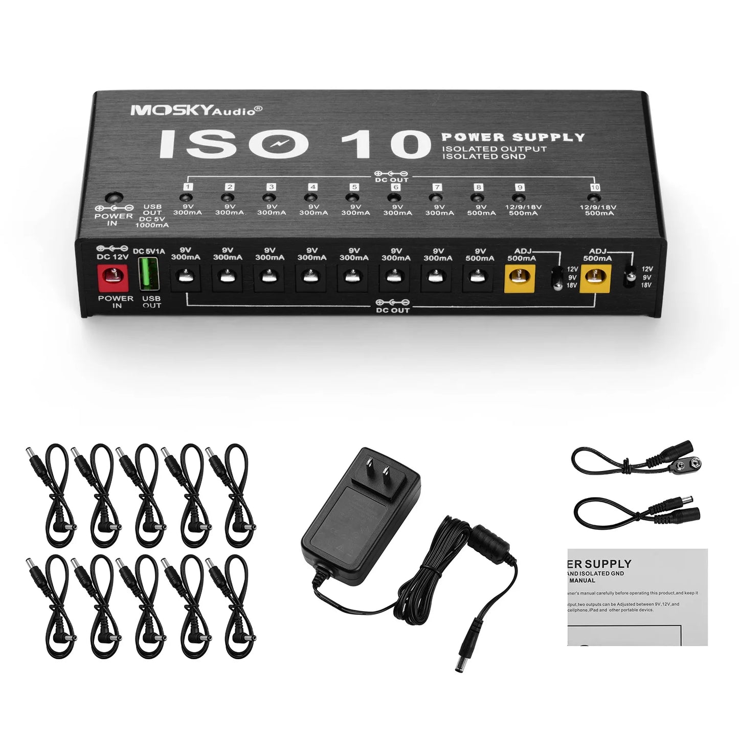 MOSKYAudio ISO-10 Portable Guitar Effect Power Supply Station 10 Isolated DC Outputs & One 5V USB Output for 9V 12V 18V Guitar Peaceful Pleasures Health and Wellness US