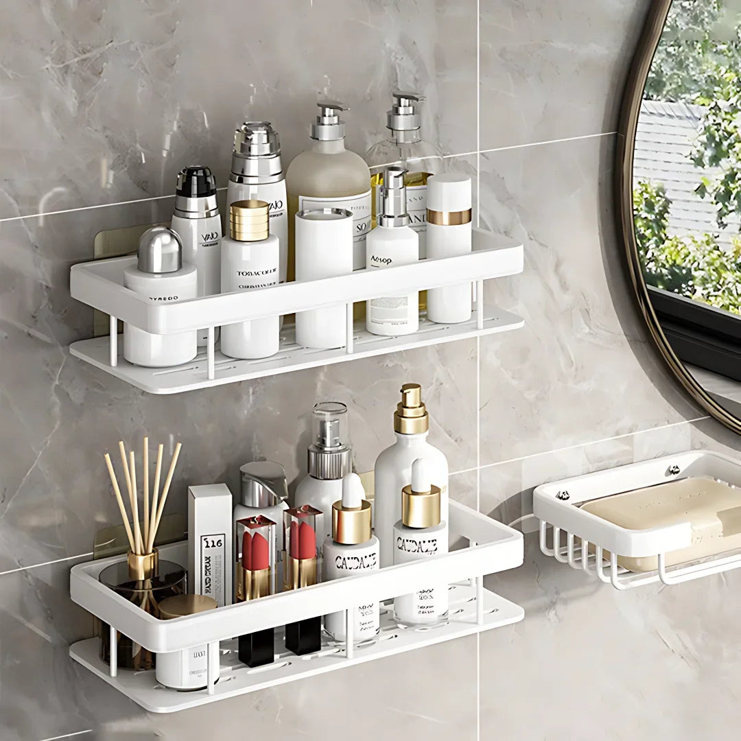 2-Pack No-Drill Aluminum Shower Shelf | Bathroom Storage Rack