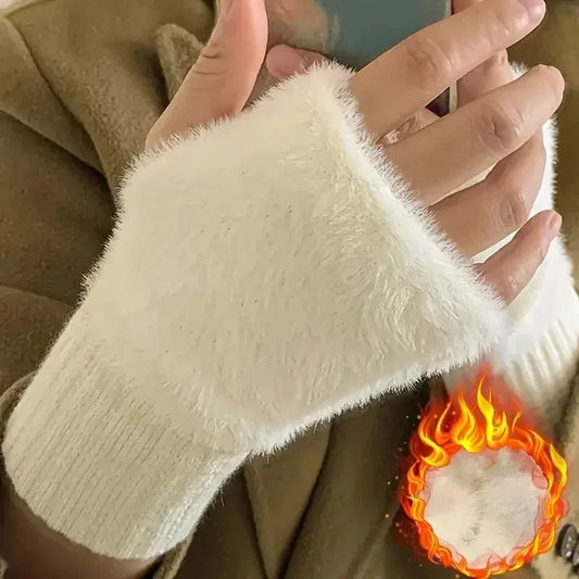 Women's Plush Half-Finger Gloves – Warm Knit Fingerless Fingerless Gloves Oasis Select