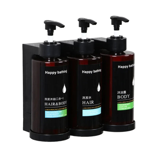 Wall-Mounted Manual Soap Dispenser Set – No-Drill Bottles Soap Dispenser Set Peaceful Pleasures Health and Wellness Tan three head