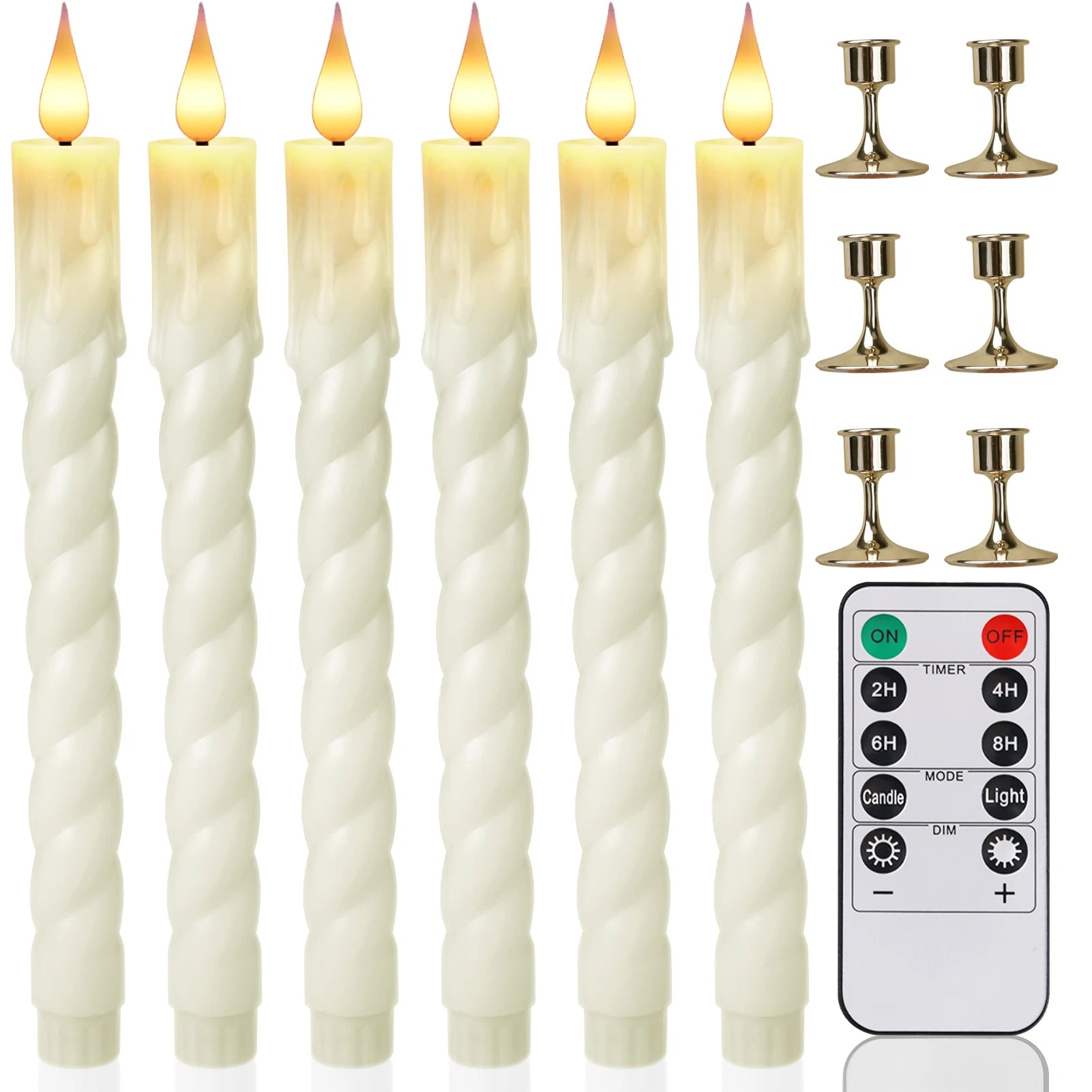 6Pcs White/Ivory Flameless Taper Candle Twisted LED Battery Operated Candlesticks With Holder for Wedding Home Party Table Decor Peaceful Pleasures Health and Wellness 6pcs ivory 6pcs