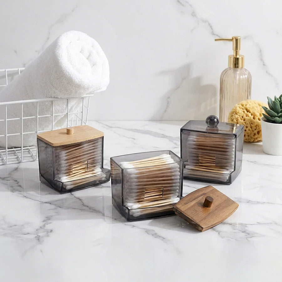 Clear Q-tip Holder & Cotton Ball Dispenser – 10oz Apothecary Jar Bathroom Organizer