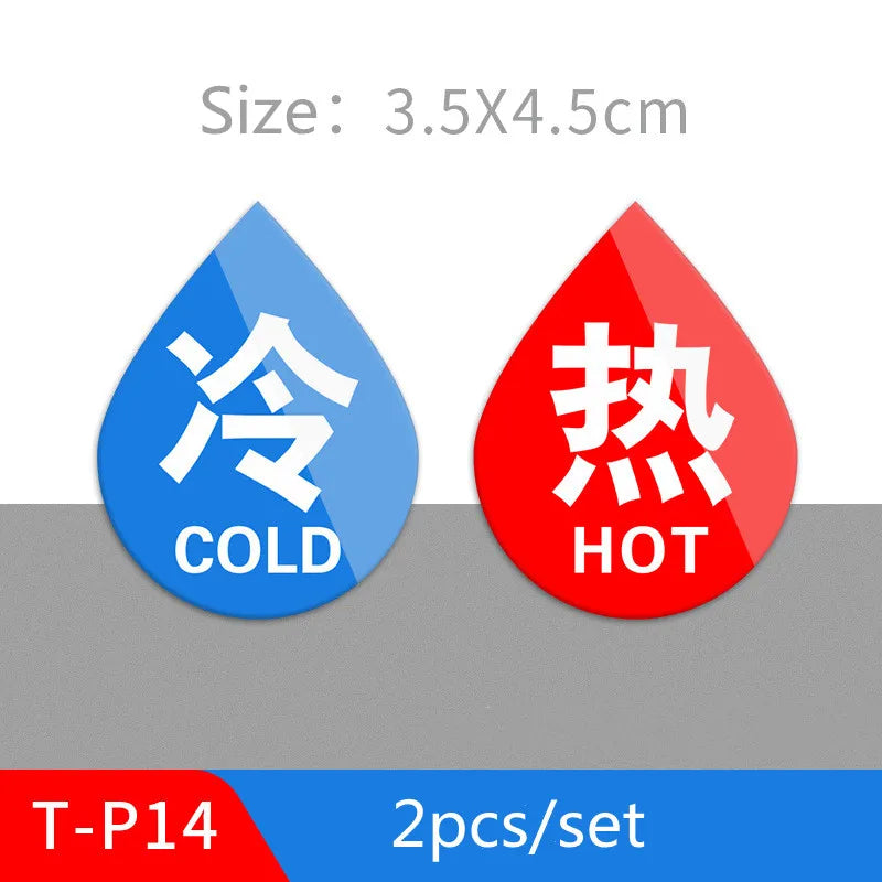 Hot & Cold Faucet Label Stickers – Acrylic Self-Adhesive Signs