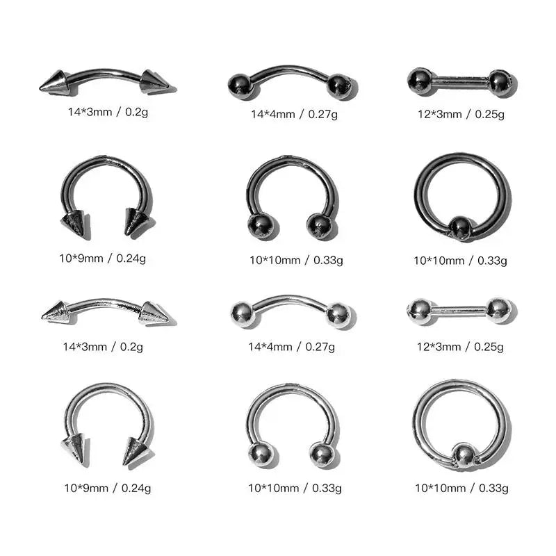 3D Punk Metal Nail Charms Retro Circle Black White 30/60pc