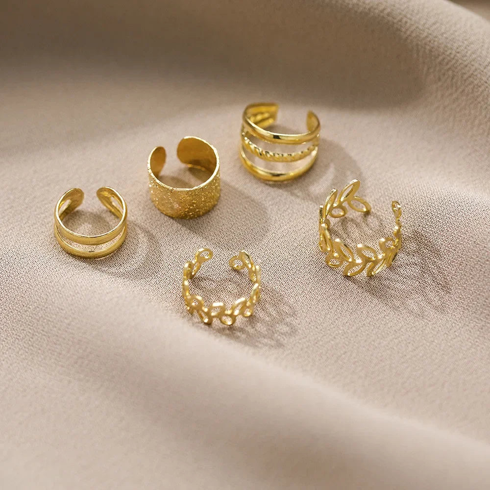 5-Piece Silver Leaf Clip Ear Cuffs | Non-Piercing Earring Set