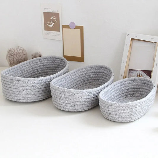 1PC Storage Basket Toys Cosmetics Office Stationery Storage Box Hand Woven Cotton Thread Storage Basket Boat Shaped Basket Peaceful Pleasures Health and Wellness