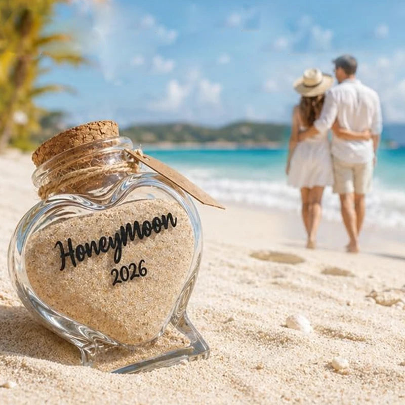 Honeymoon Heart Glass Sand Jar | Wedding Keepsake Pink Gift Wedding Keepsake Jar Peaceful Pleasures Health and Wellness