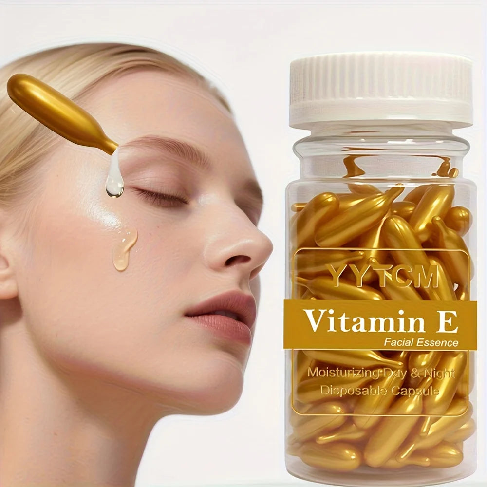Vitamin E Serum Capsules, Single-Use Essence Capsules, Hydrating and Moisturizing Facial Skin 90 Capsules/Bottle - 1 Bottle Peaceful Pleasures Health and Wellness