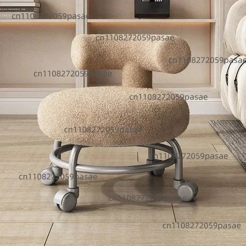 Lamb Wool Rolling Low Stool – 8 Colors, Carbon Steel Frame