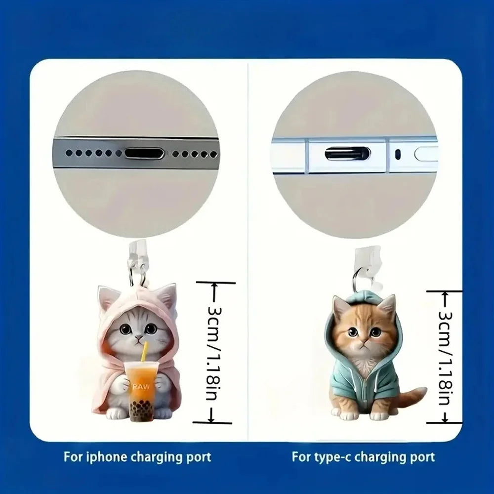 Cute Cat Dust Plug Charm for iPhone & USB-C | Phone Pendant
