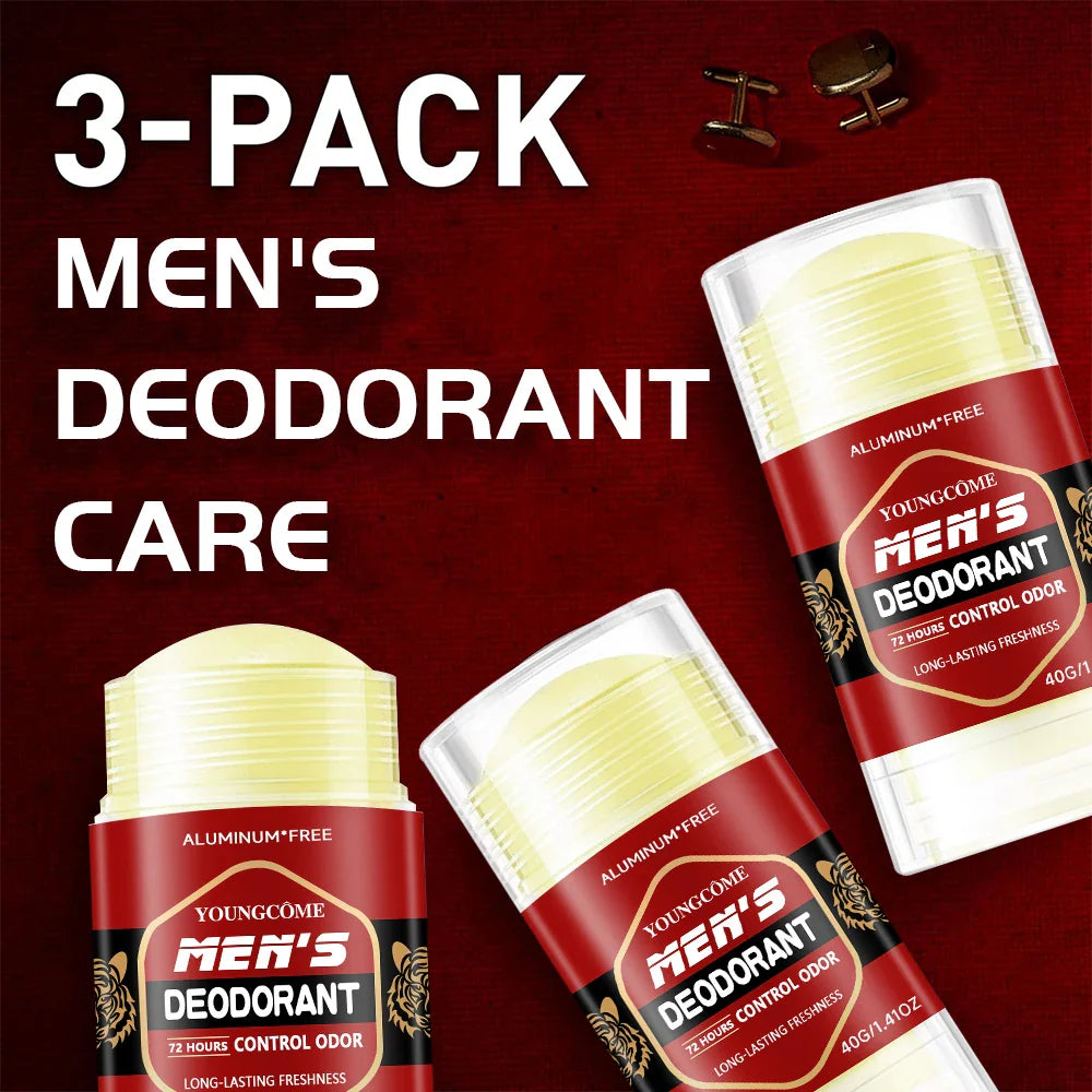YOUNGCOME Men's Aluminum-Free Deodorant Stick – 72Hr Odor Control