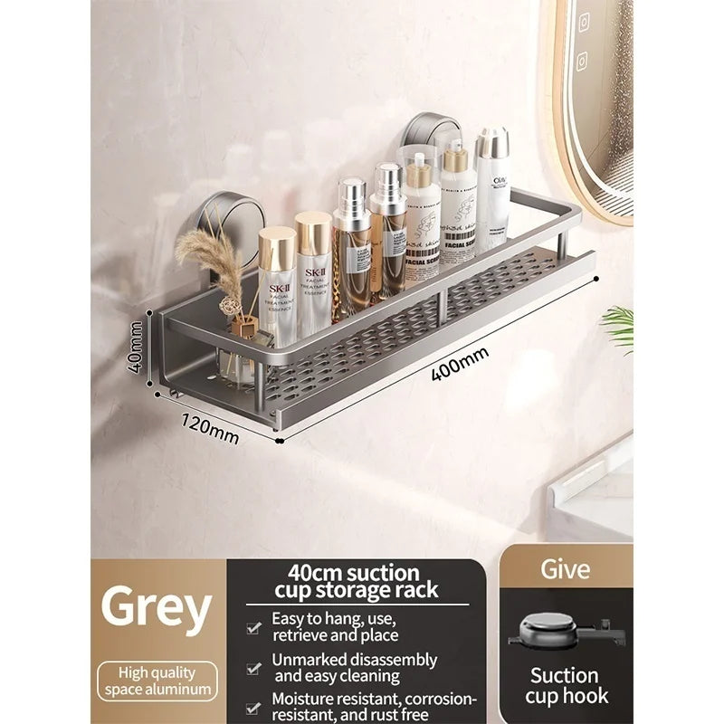 No-Drill Suction Cup Bathroom Shelf | Aluminum Wall Organizer