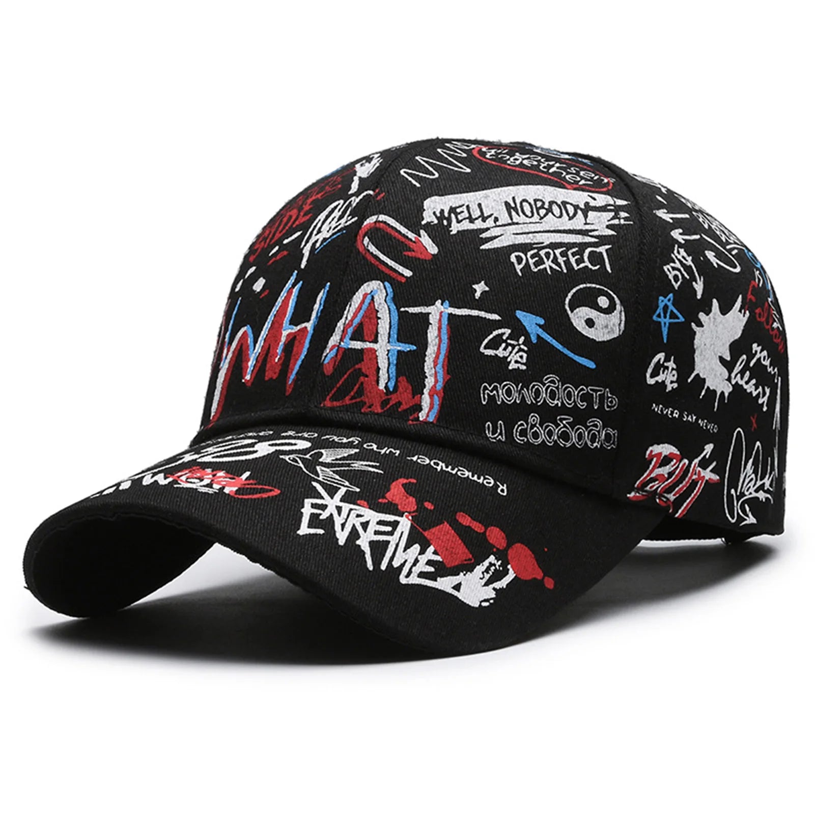 Summer Baseball Sports Cap Hip-hop Street Style Trendy Sunshade Hats for Summer Beach Vacation Peaceful Pleasures Health and Wellness Black Red