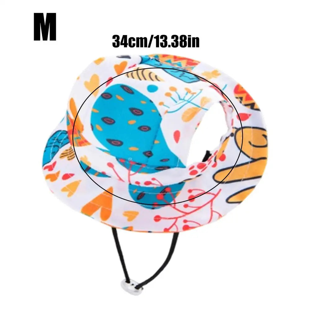 Pet Sun Hat For Cats & Dogs, Round Brim With Ear Holes Adjustable Breathable Sun Caps For Camping Beach Photography, Holidays Peaceful Pleasures Health and Wellness M