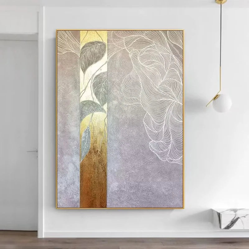 High Quality Beautiful Abstract Lines Oil Painting On Canvas For Home Wall Decor Pure Hand Painted Gold Poster Mural For Bedroom Peaceful Pleasures Health and Wellness No frame 130cmx250cm