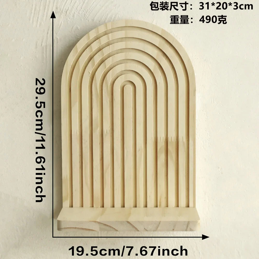 Bohemian Solid Wood Wall Shelf – Oval Flowerpot & Decor Holder