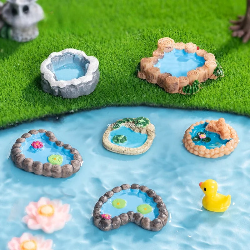 Miniature Landscape Mini Pool Model DIY Miniatures Fairy Garden Decor Micros Ponds Resin Craft Ornament Potted Bonsai Decor 피규어 Peaceful Pleasures Health and Wellness