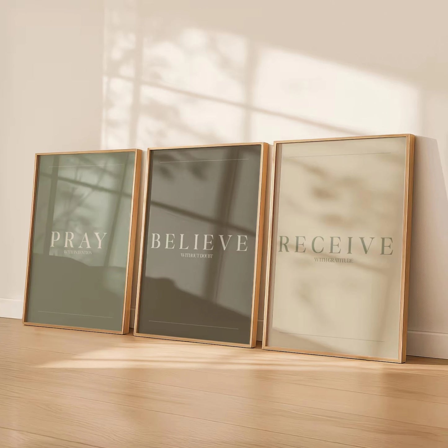 Pray Believe Receive Sage Green Scripture Canvas Wall Art