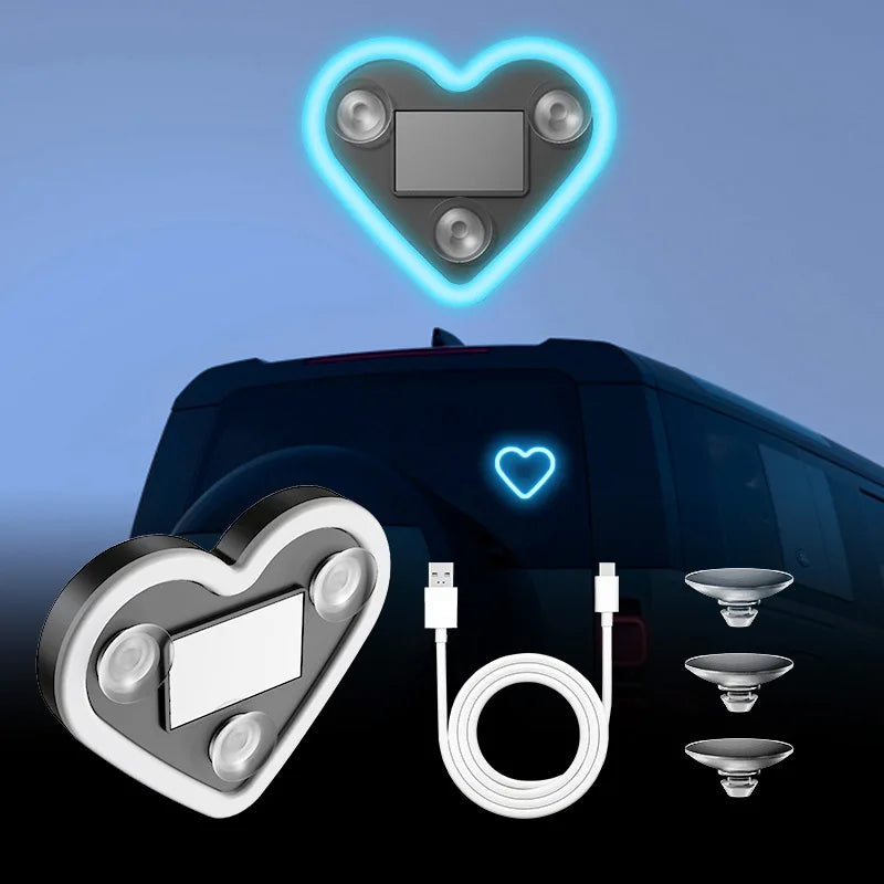 New Car Solar Heart-Shaped Triangle Window LED Atmosphere Light Wiring-Free Interior Decorative Light Emitting Ambient Lighting Peaceful Pleasures Health and Wellness