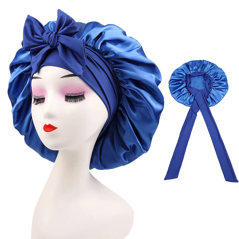 Satin Shower Cap for Women – Waterproof Silk Bonnet Long Hair