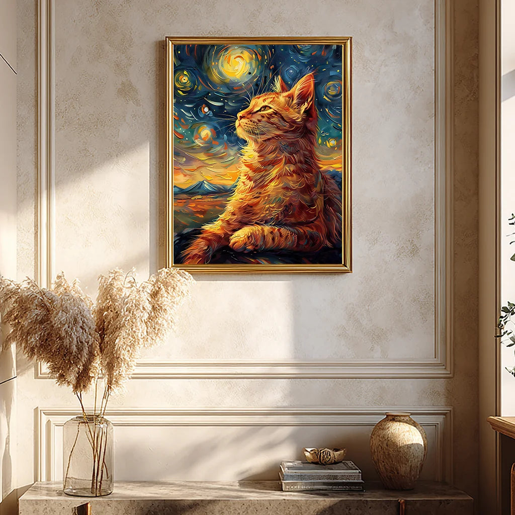 Nordic Impressionist Cat Canvas Wall Art | Tabby Poster Print Canvas Wall Art Peaceful Pleasures Health and Wellness