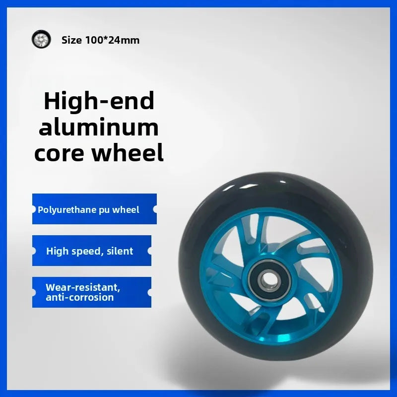 100mm Scooter Wheels with Bearings – Aluminum PU 2-Pack