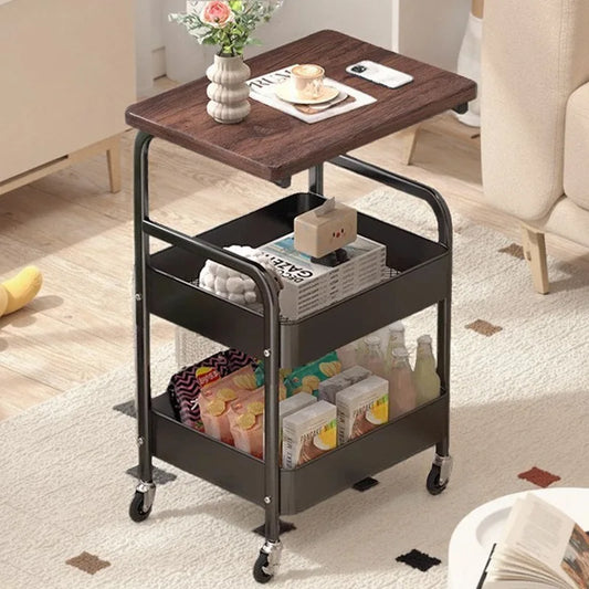 Space Saving Portable Slim Mobile Double Layer Rolling 2 Tier Tea Cart Side Table For Living Room Bedroom Kitchen Office Peaceful Pleasures Health and Wellness