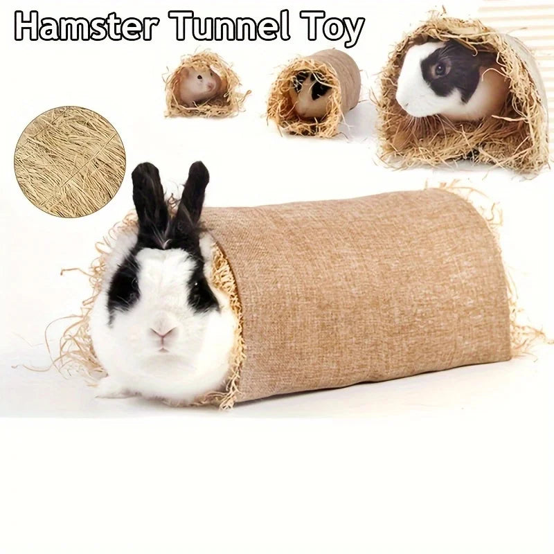 Rabbit & Guinea Pig Hideout Tunnel | Linen Straw Pet Toy