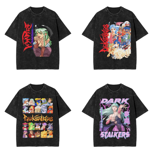 Darkstalkers Men's T Shirt Washed Morrigan Fashion Tee Shirt Short Sleeve Round Collar T-Shirts Cotton Gift Idea Tops Peaceful Pleasures Health and Wellness