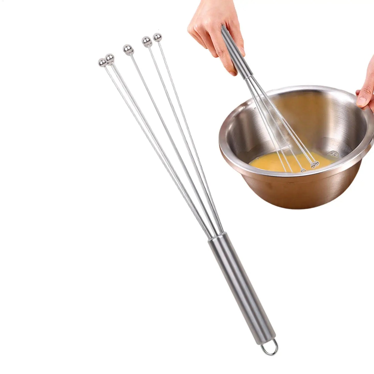 Stainless Steel Manual Egg Beater – Ball-Tip Whisk, 2 Sizes