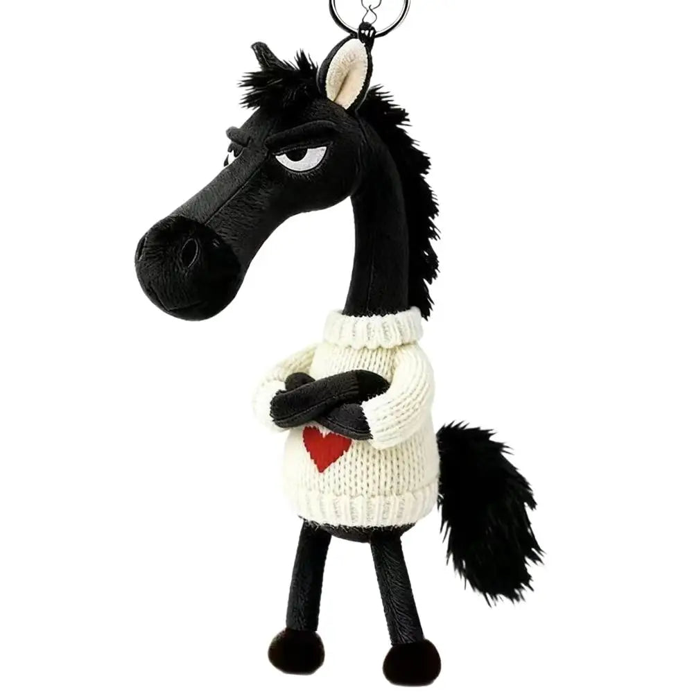Cool Black Horse Plush Toy Wearing Sweater 2026 Mascot Key Chain