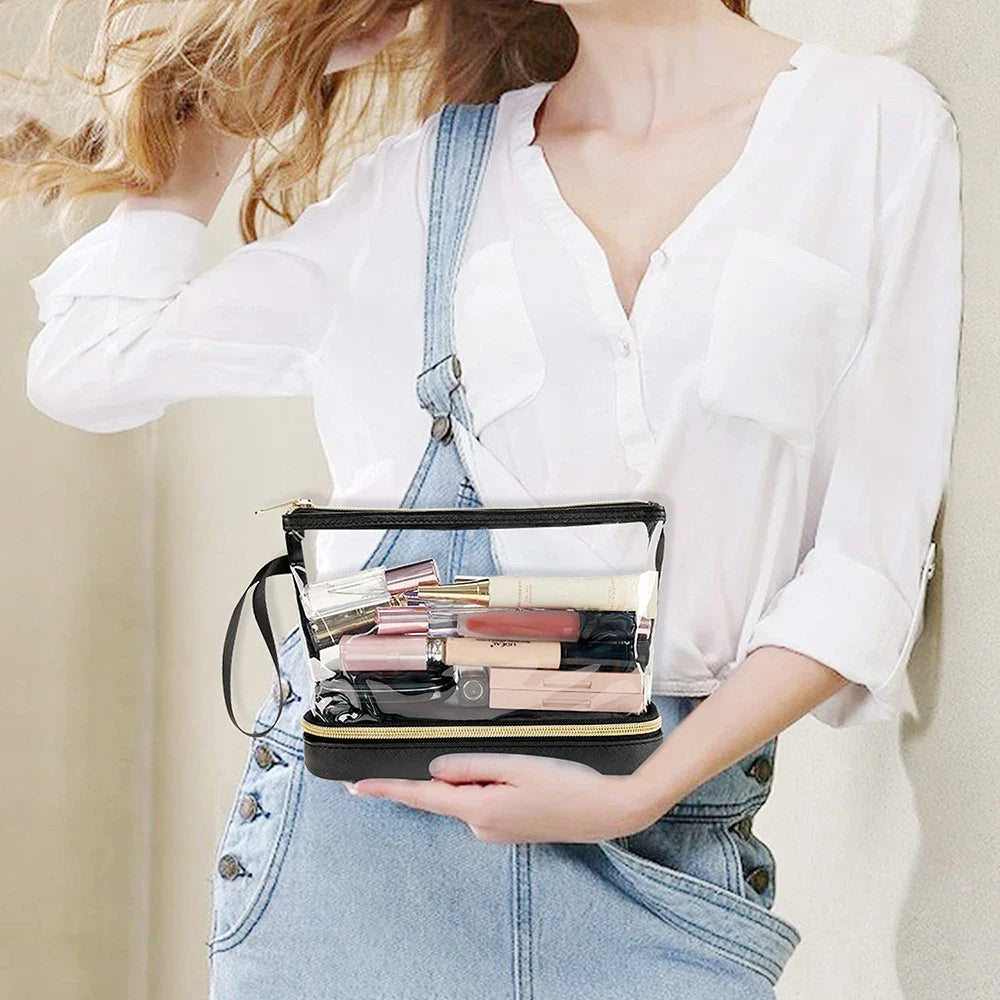 Transparent PVC Makeup Bag | Double-Layer Travel Wash Bag