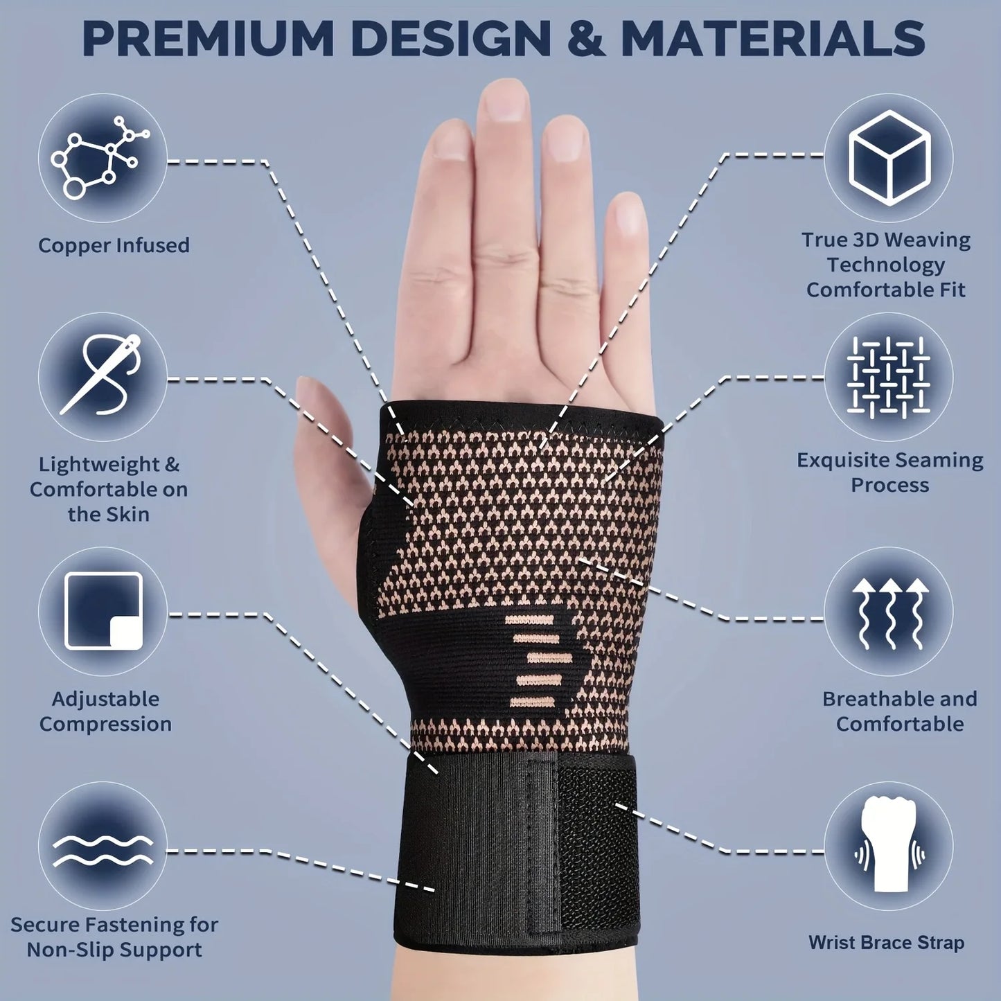1Pcs Copper Fiber Wrist Brace Gloves - Adjustable Compression Straps Hand Braces for Men & Women Peaceful Pleasures Health and Wellness