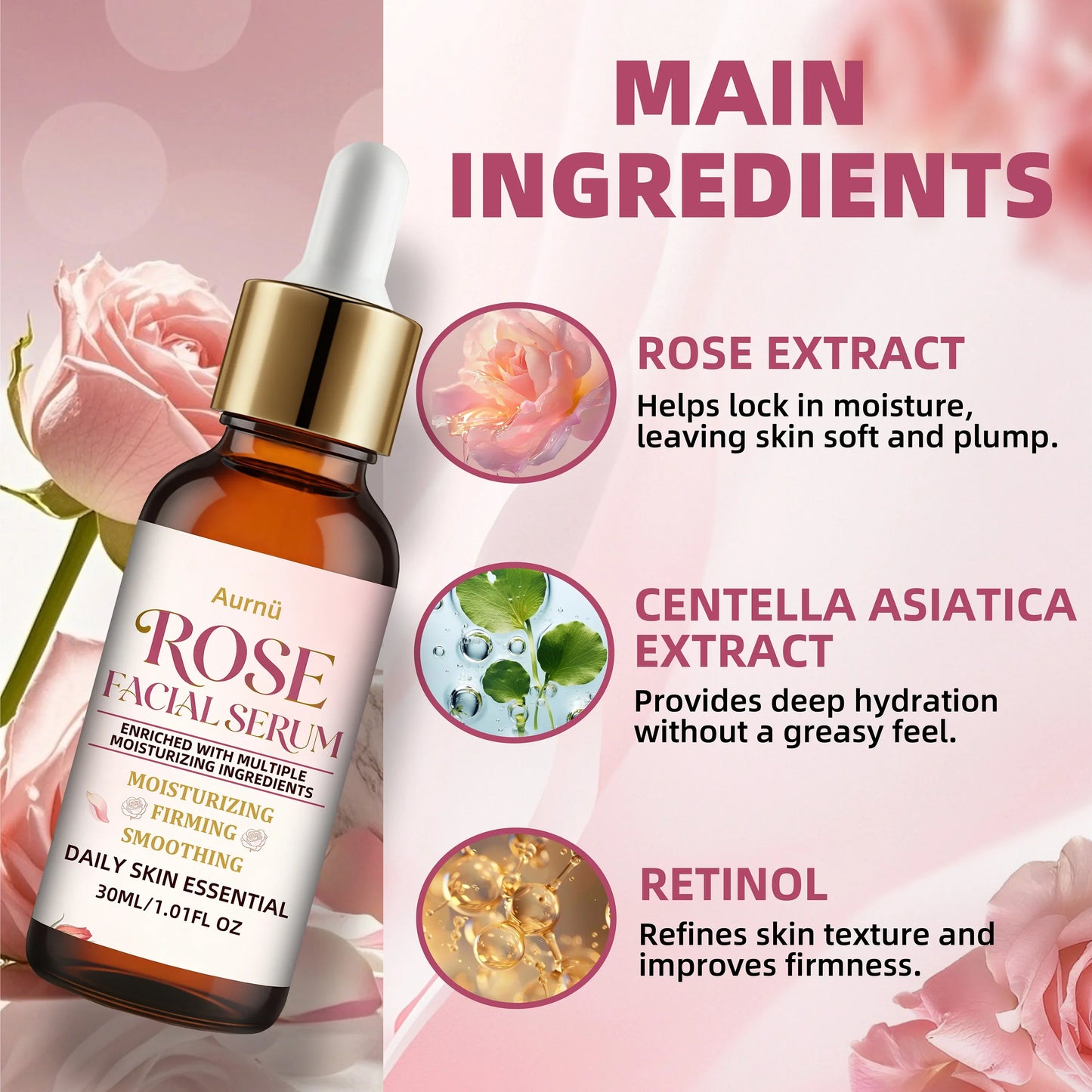 Aurnü Rose Facial Serum – Hydrating & Nourishing, All Skin Types
