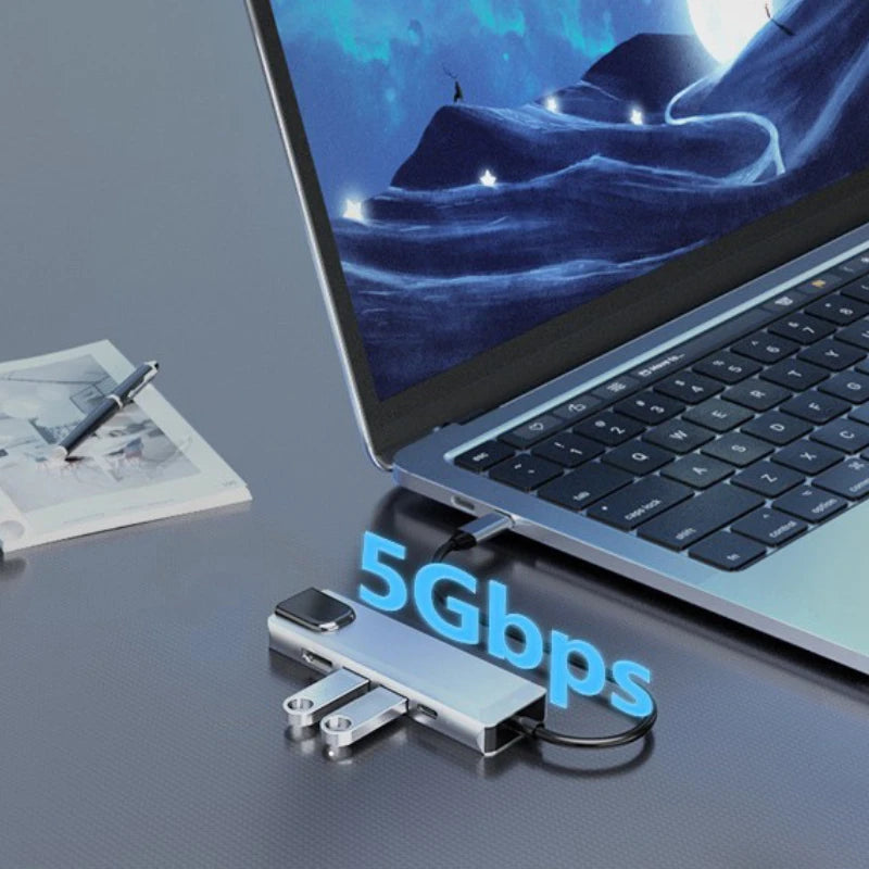 Type-C To 5Ports Docking Station HDMI 4K/RJ45 100M Splitter USB 3.0 5Gbps High Speed USB C 5 in 1 HUB Adapter For Laptop Macbook Peaceful Pleasures Health and Wellness