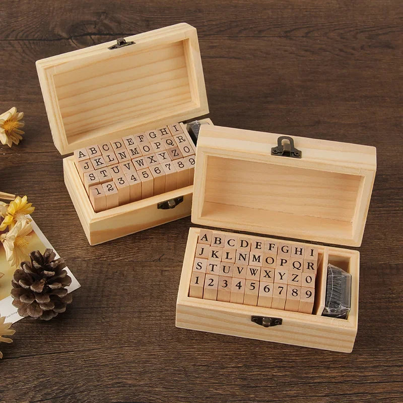 36-Piece Wood Alphabet & Number Stamp Set | Kids Stationery Craft Stamp Set Peaceful Pleasures Health and Wellness