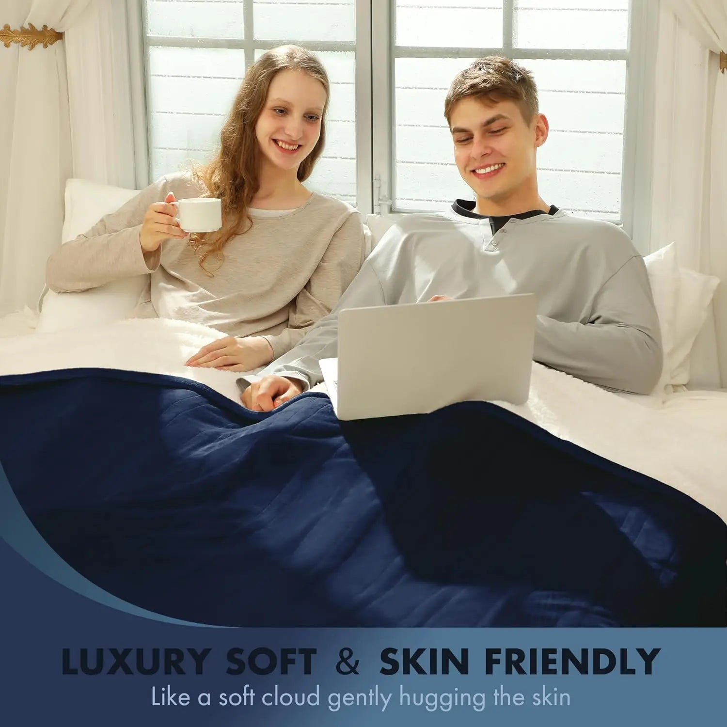 Queen Heated Blanket – Dual Control, 5 Heat Levels, Auto Off, Navy Electric Blanket Peaceful Pleasures Health and Wellness