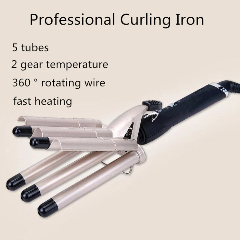 Electric Large Household Curling Iron Five-Tube Water Ripple PTC Heater LED Splint Egg Roll Curling Iron Horse Ceramic Peaceful Pleasures Health and Wellness