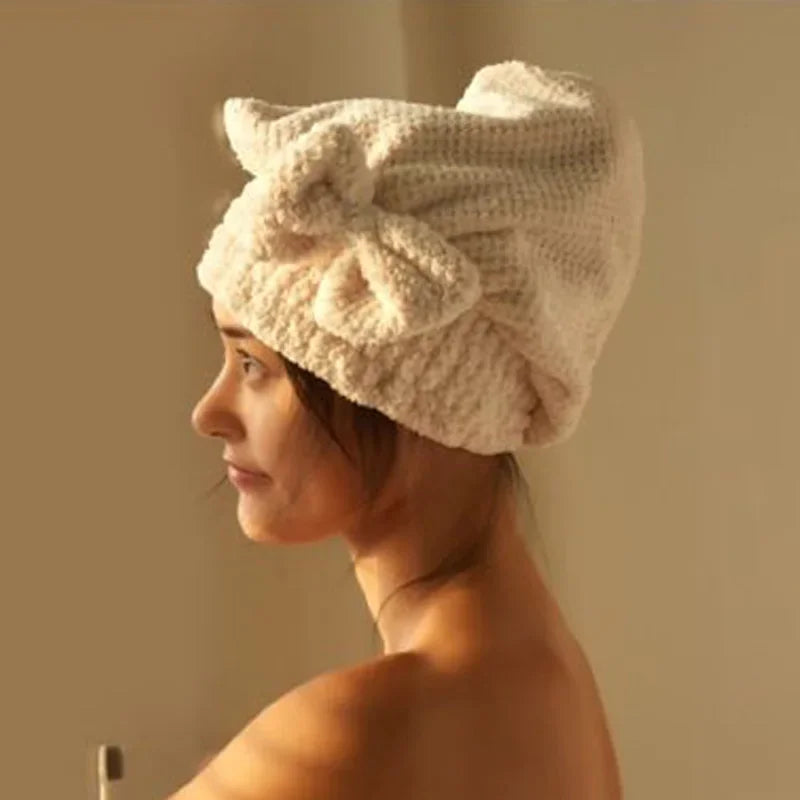 Quick-Dry Hair Towel Wrap Cap – Spa Bowknot Shower Bonnet