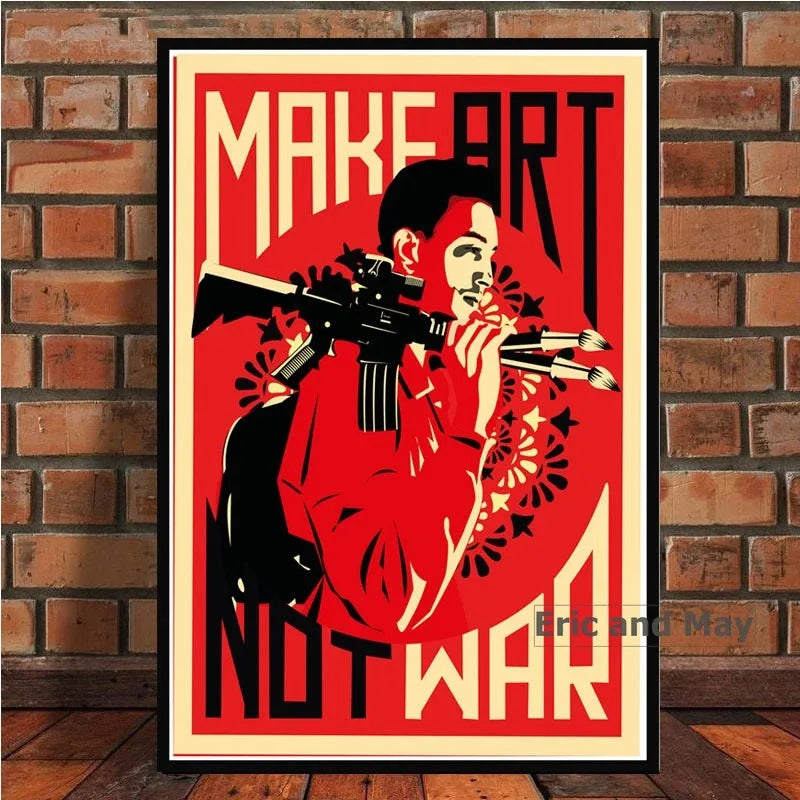 Make Art Not War Pop Bar Art Painting Retro Vintage Poster And Prints Wall Art Canvas Wall Pictures For Living Room Home Decor Peaceful Pleasures Health and Wellness Burgundy 20x30cm Unframed