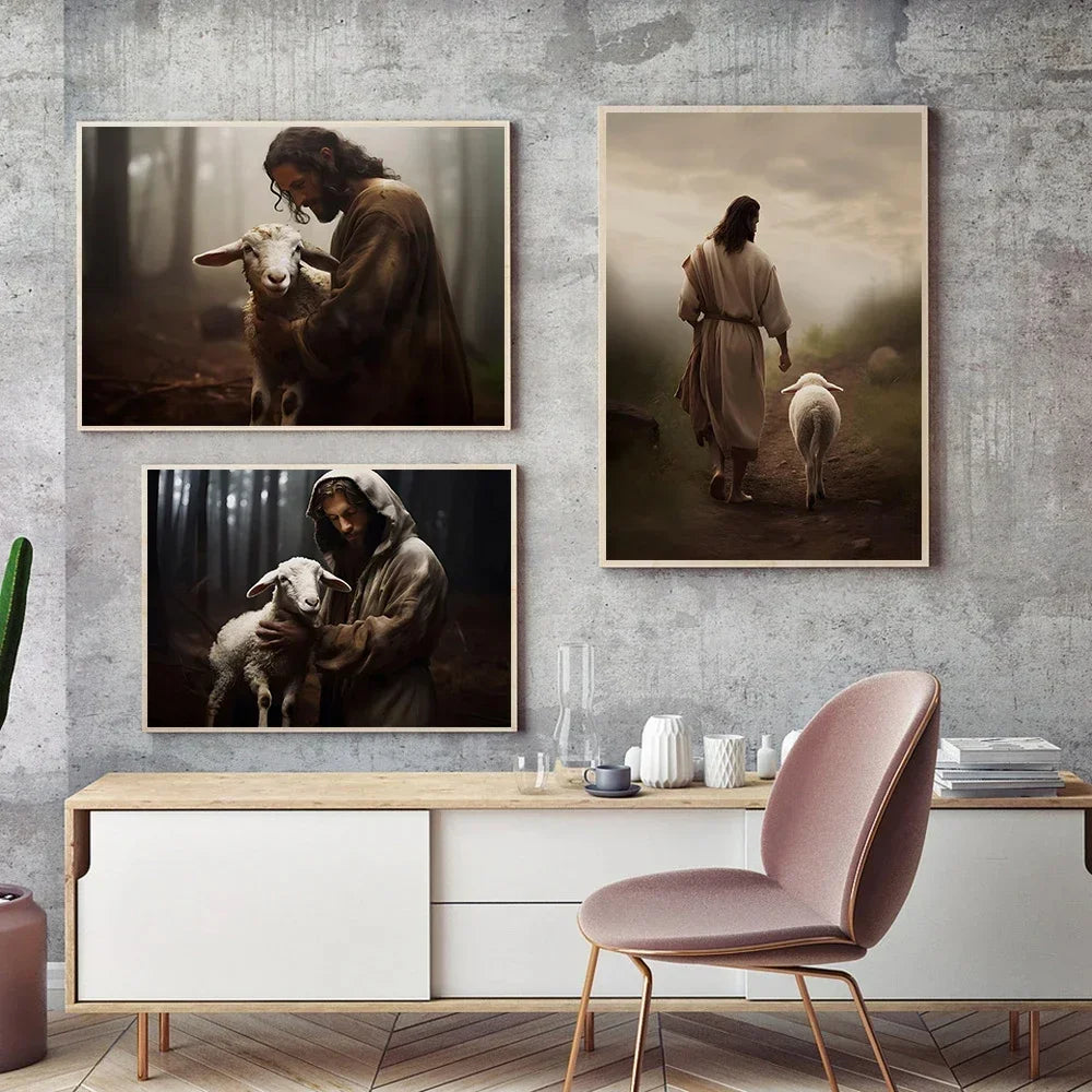 Jesus Christ Divine Hand Retro Canvas Wall Art | Religious Décor