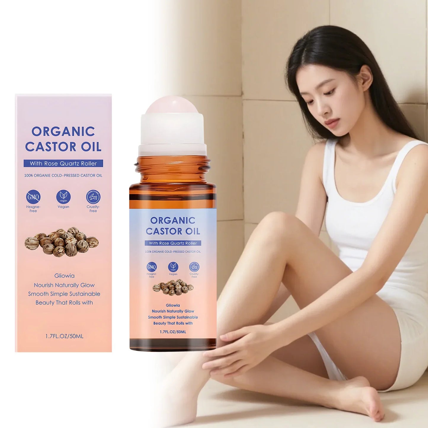 Castor Oil Roller Body Oil with Vitamin E – 50ml Moisturizer